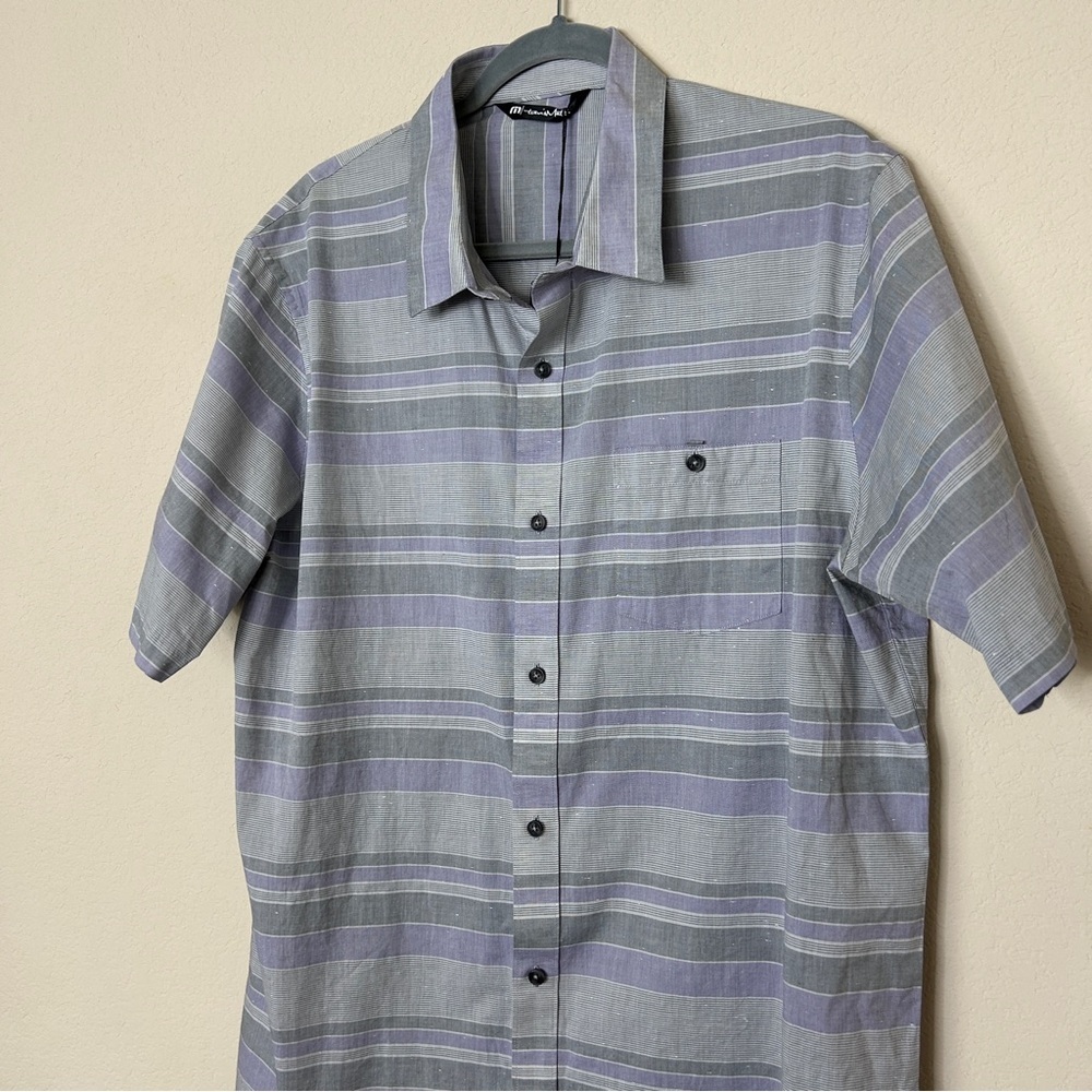 New with defect - Travis Mathew FIST BUMP Size XL Button Down Gray Striped - Picture 2 of 8
